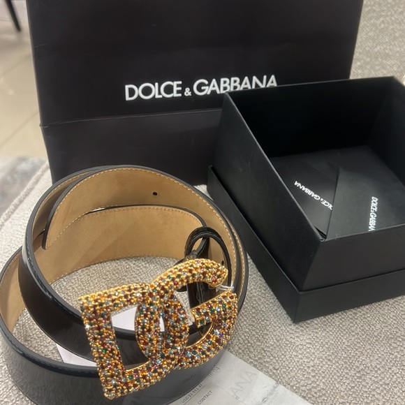 Dolce & Gabbana Black Belt with Gold Logo 38” - Picture 5 of 11